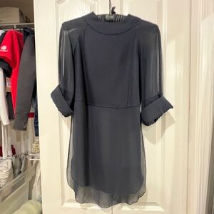 Cos Top Wool And Chiffon Tunic Long Sleeve Dress navy
